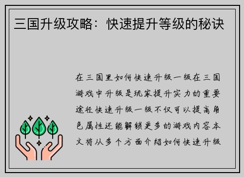 三国升级攻略：快速提升等级的秘诀